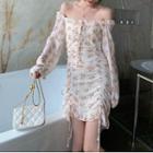 Cold Shoulder Long-sleeve Floral Chiffon Dress