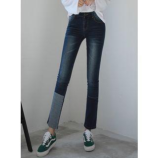Two-tone Brushed-fleece Lined Straight-cut Jeans