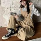Round-neck Striped Top / Khaki Back Strap With Pants