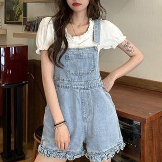 Denim Jumper Shorts / Short-sleeve Top