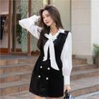 Set: Tie-neck Blouse + Buttoned Jumper Dress