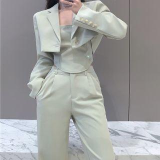 Cropped Blazer / Tube Top / Wide Leg Pants