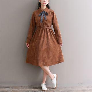 Bow Accent Collared A-line Dress