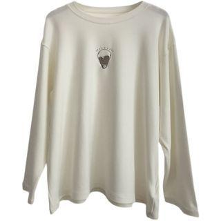 Long Sleeve Round Neck Embroidered T-shirt White - One Size