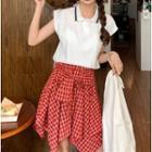 Short-sleeve Polo Collar T-shirt / Asymmetrical Hem Skirt