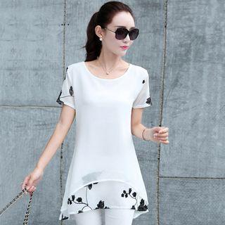 Embroidered Short Sleeve Chiffon Top