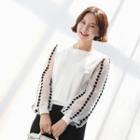 Tulle-sleeve Knit Top