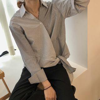 Pinstriped Panel Shirt Gray - One Size