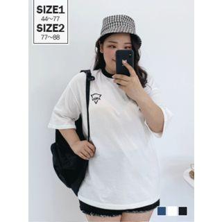 Printed Elbow-sleeve Ringer T-shirt