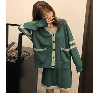V-neck Cardigan / Mini Knit Skirt