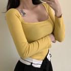 Square Neck Long-sleeve T-shirt Yellow - One Size