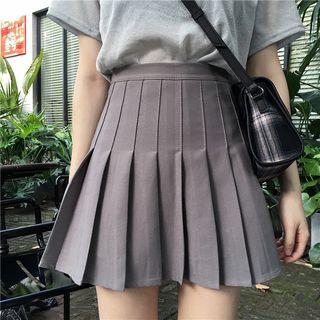 Plain Mini A-line Pleated Skirt