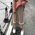 Furry Panel High Waist Pleated Velvet Maxi Skirt