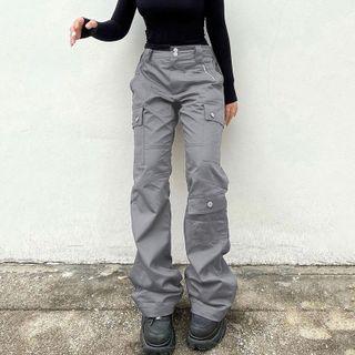 High-waist Plain Loose-fit Pants