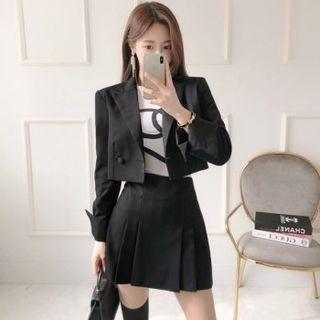 Crop Blazer & Pleat Miniskirt Matching Set