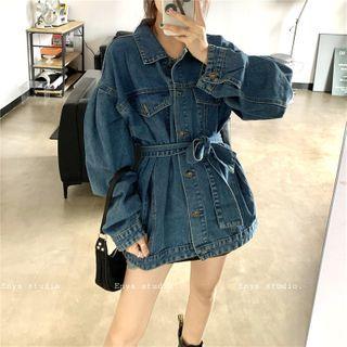 Long-sleeve Denim A-line Mini Shirtdress As Shown In Figure - One Size