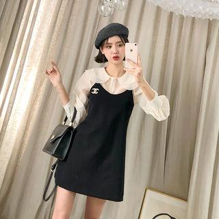 Set: Capelet Sheer Blouse + Sleeveless Minidress