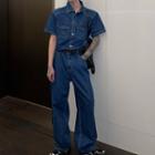 Set: Short-sleeve Denim Shirt + Loose Fit Jeans