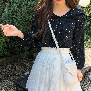 Sailor-collar Dotted Chiffon Blouse