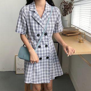 Short-sleeve Plaid Coatdress