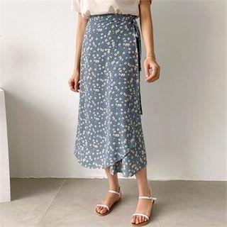 Flower Pattern Long Wrap Skirt