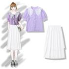 Lace Collar Short-sleeve Blouse / Midi A-line Skirt