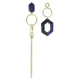 Hexagon Asymmetric Earrings (blue) One Size