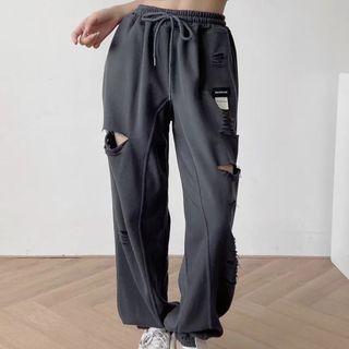 Distressed Drawcord Loose-fit Sweatpants