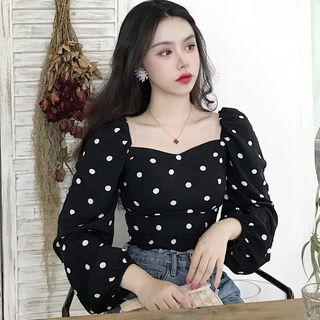 Polka Dot Open Back Cropped Blouse