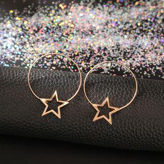 Star Accent Hoop Earring 1 Pair - Gold - One Size