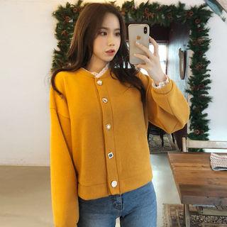 Lace-trim Button-trim Cardigan