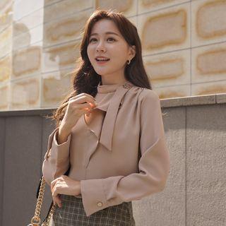 Scarf-neck Ruffle-trim Blouse