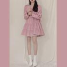 Long-sleeve Square-neck Mini A-line Dress Pink - One Size