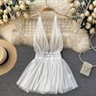 Halter-neck Mini A-line Mesh Dress