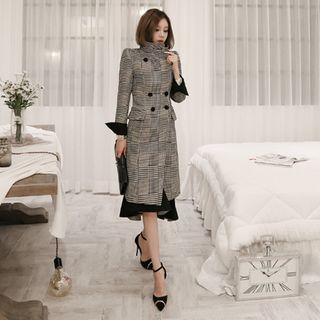 Stand Collar Houndstooth Double-breasted Coat
