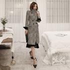 Stand Collar Houndstooth Double-breasted Coat