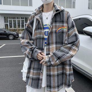 Rainbow Print Plaid Shirt With Hood