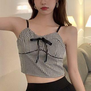Check Sleeveless Top Black - One Size
