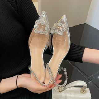Low Heel Rhinestone Buckled Pvc Sandals