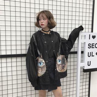 Cat Print Strapped Button Jacket
