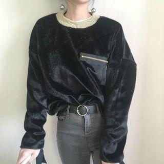 Color-block Collar Tie Loose-fit Pullover