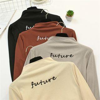 High Neck Letter Embroidered T-shirt