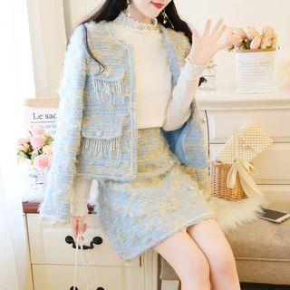 Set: Beaded Tweed Jacket + Tweed Mini Skirt