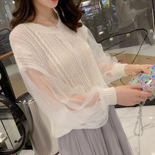 Mesh-sleeve Sweater White - One Size