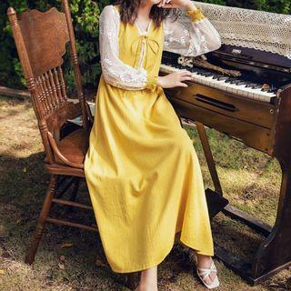 Lace Sleeve V-neck A-line Maxi Dress