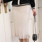 Ruffle-hem Cable-knit Skirt