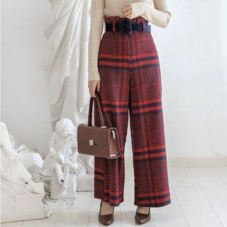 Plaid Wide-leg Pants With Belt