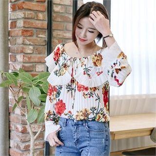 Tie-neck Capelet Floral Top