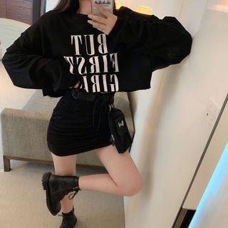 Lettering Crop Pullover / Mini Sheath Skirt
