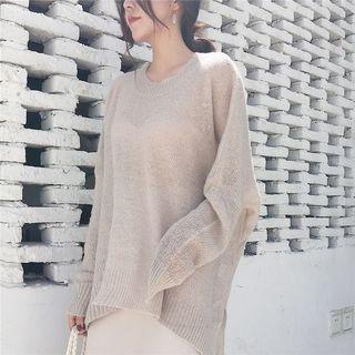 Plain Loose-fit Long Knit Top